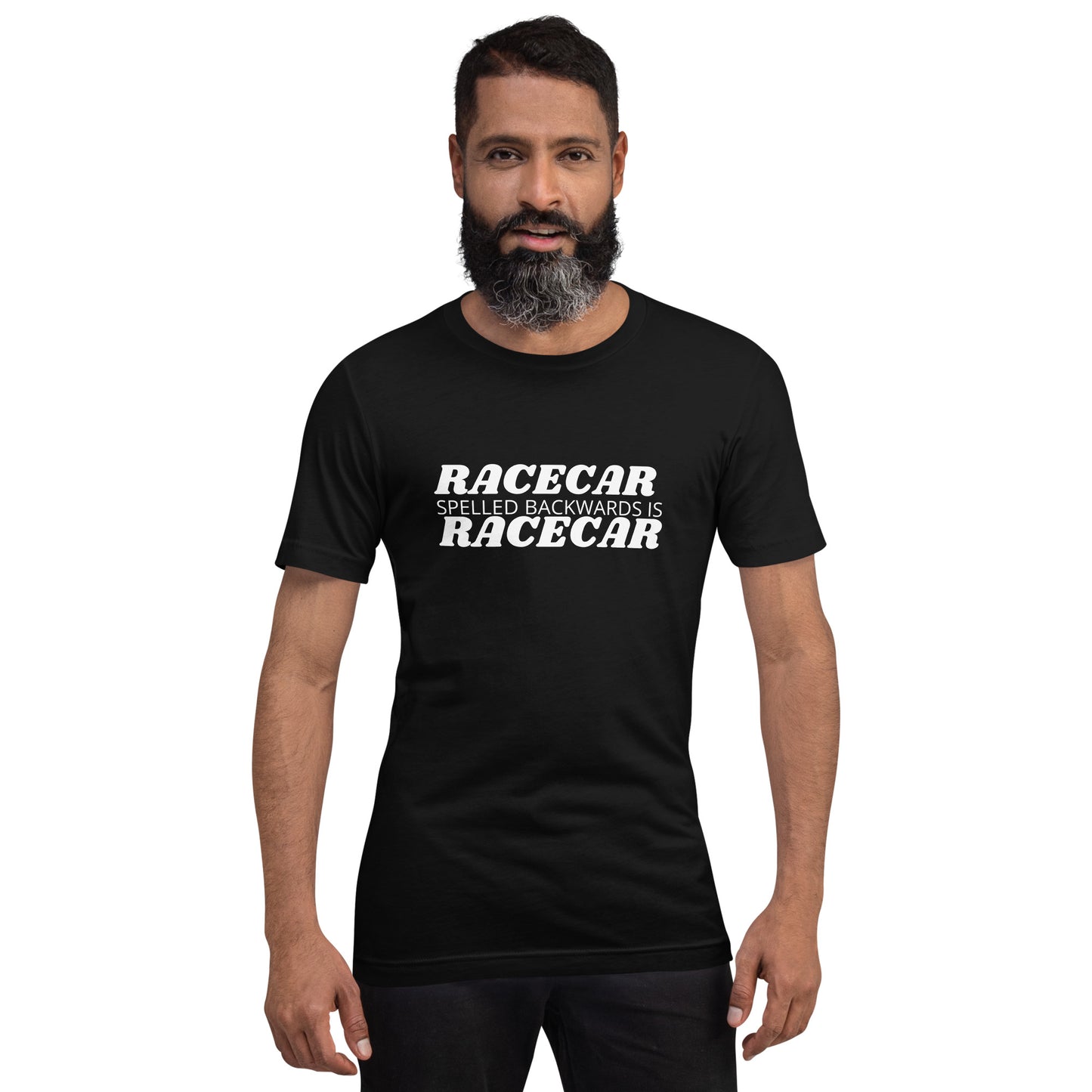 RACECAR SPELLED BACKWARDS IS RACECAR TEE - BLACK