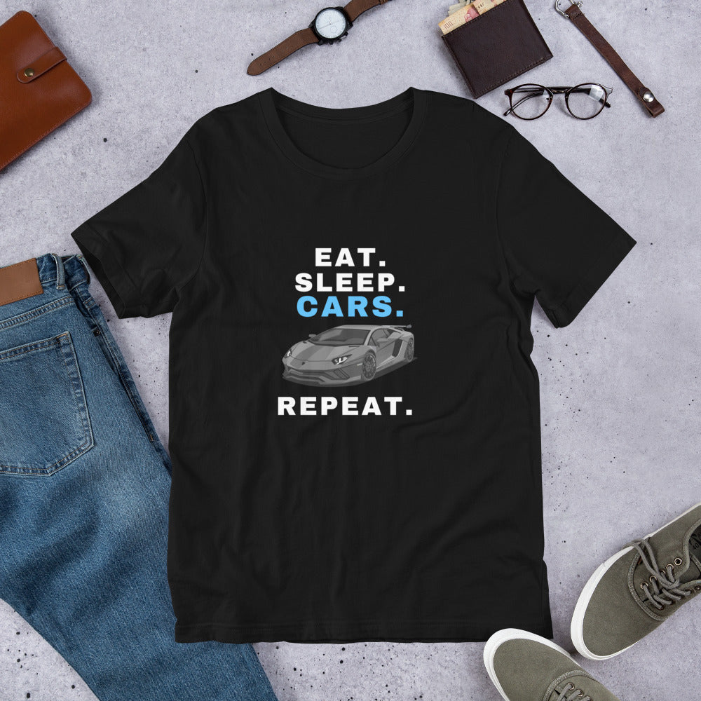 EAT. SLEEP. CARS. REPEAT. TEE - BLACK