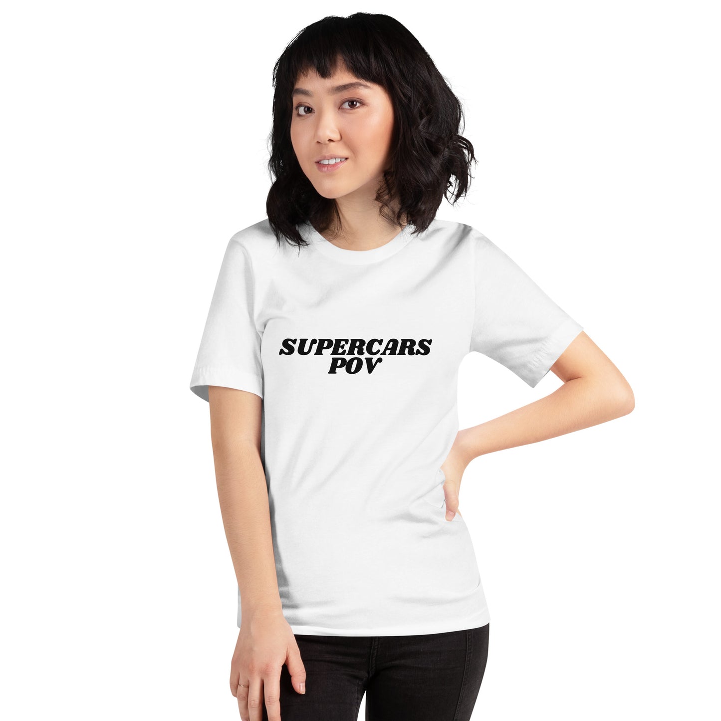 SUPERCARSPOV WHITE TEE WITH BLACK LOGO
