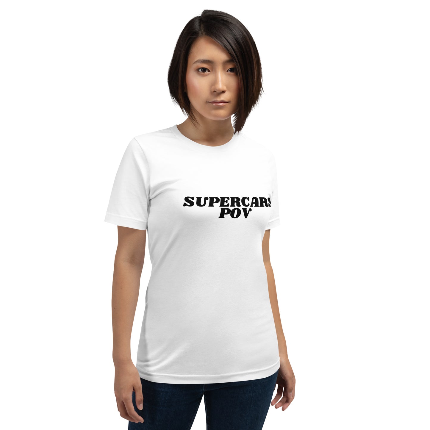 SUPERCARSPOV WHITE TEE WITH BLACK LOGO