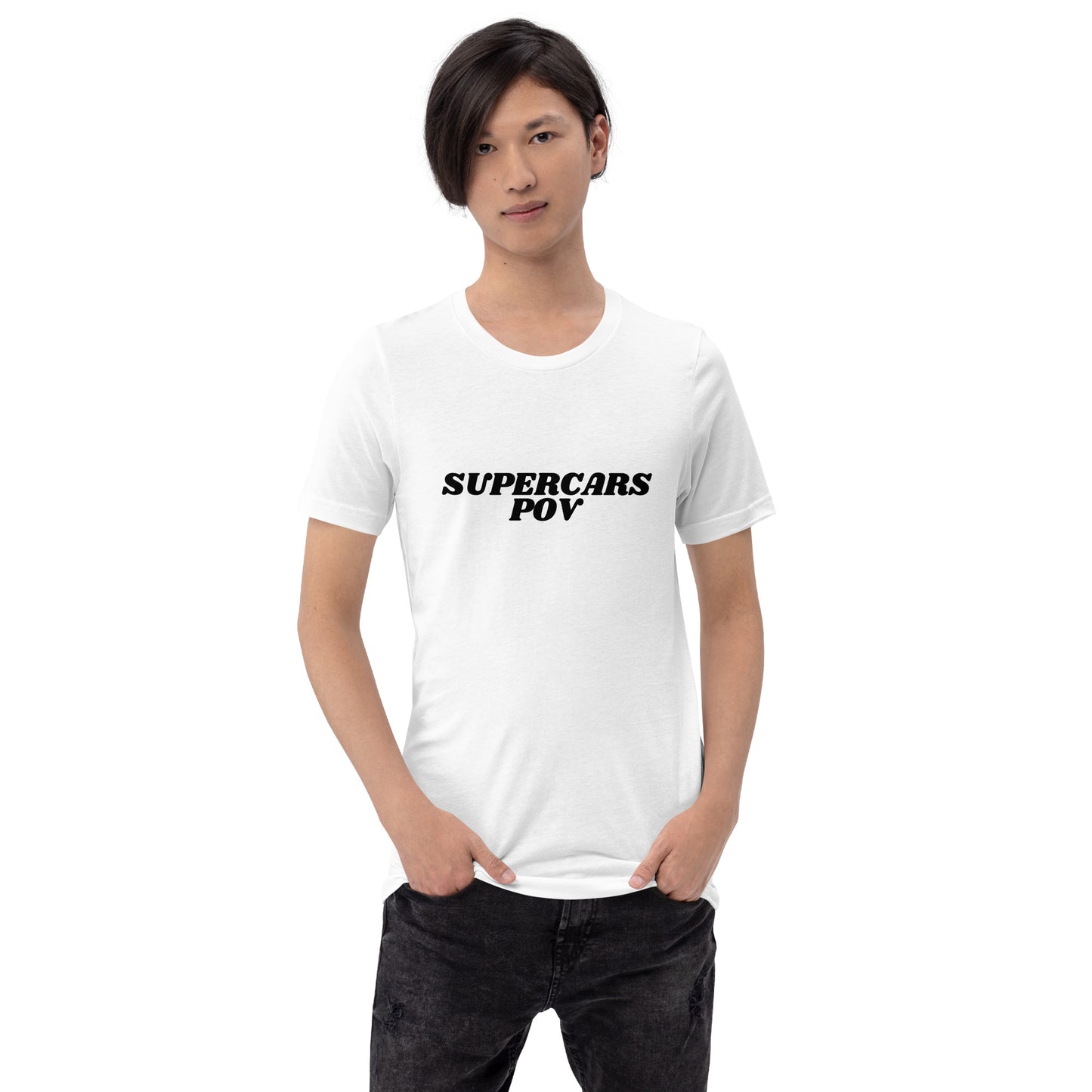 SUPERCARSPOV WHITE TEE WITH BLACK LOGO